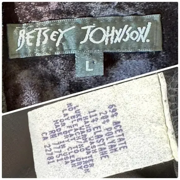 Vintage Betsey Johnson Large 1990s Black Stretch Crushed Velvet Dress Tunic Tank - Picture 12 of 13